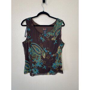 Vintage R&K Originals Womens Paisley Brown Sleeveless Tank‎ Top 14W Polyester